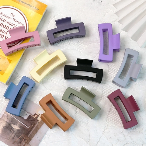 Pinza para el Pelo Estilo Coreano para Mujer Rectangular Mate Grande Antideslizante Pinza de Tiburón Hueca Geométrica Accesorio