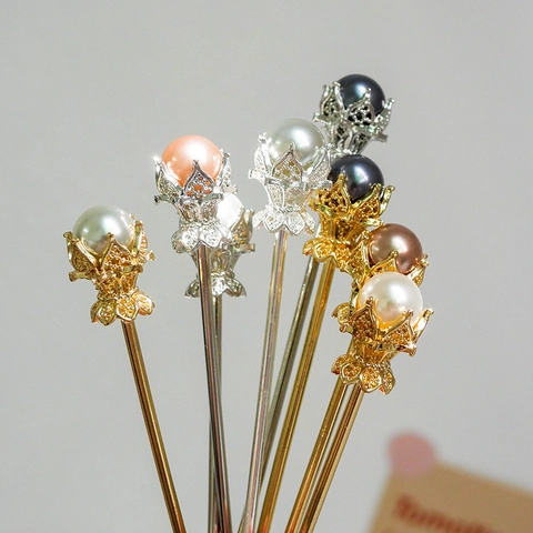 Pic à Cheveux en Alliage de Perle Artificielle Vintage Rétro Chinois Creux Lotus Chignon Pin Élégant Mariage Femme Accessoires Cheveux