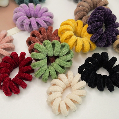 Coleteros Vintage de Terciopelo Flocado en Espiral de Cable de Teléfono Para Mujeres Diademas Elásticas Estilo Coreano Accesorios