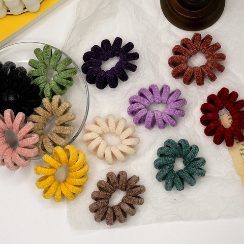 Coleteros Vintage de Terciopelo Flocado en Espiral de Cable de Teléfono Para Mujeres Diademas Elásticas Estilo Coreano Accesorios