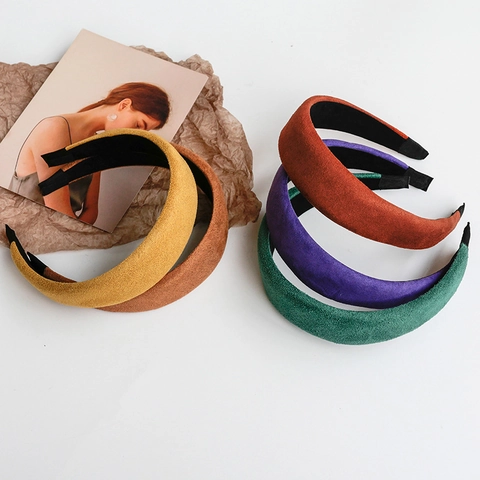 Vintage Suede Thickened Sponge Headband Solid Color Wide Korean Style Sweet Hair Band Fashion Headwrap For Women Girls