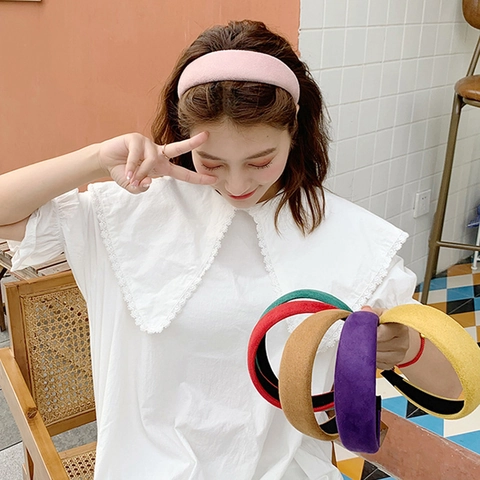 Vintage Suede Thickened Sponge Headband Solid Color Wide Korean Style Sweet Hair Band Fashion Headwrap For Women Girls