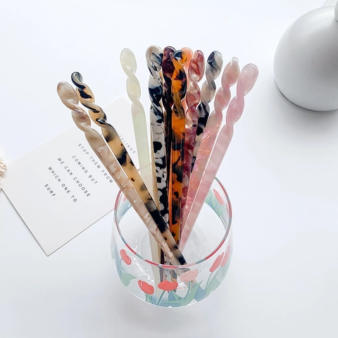 Retro Minimalistische Acetat Haarstab Für Damen Koreanischer Stil Spiraldrehung Marmor Schildpatt Muster Haarnadel Schmuck