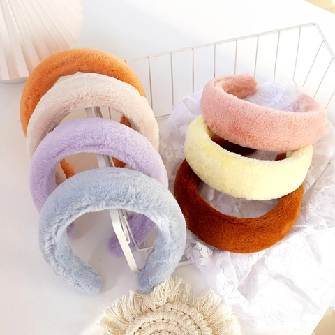 Cerchietto in Peluche da Donna Semplice a Forma di U con Bordo Largo in Pelliccia di Coniglio Sintetica Accessori per Capelli