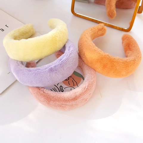 Cerchietto in Peluche da Donna Semplice a Forma di U con Bordo Largo in Pelliccia di Coniglio Sintetica Accessori per Capelli