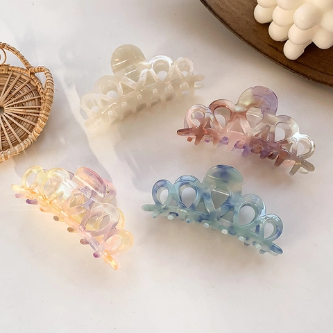 Vintage Acetate Marble Pattern Hair Claw Clip For Women Large French Retro Hollow Heart Shape Hair Catch Clip Headwear