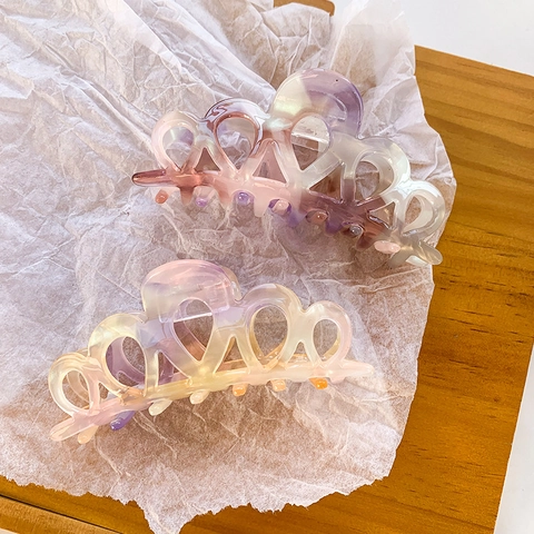 Vintage Acetate Marble Pattern Hair Claw Clip For Women Large French Retro Hollow Heart Shape Hair Catch Clip Headwear
