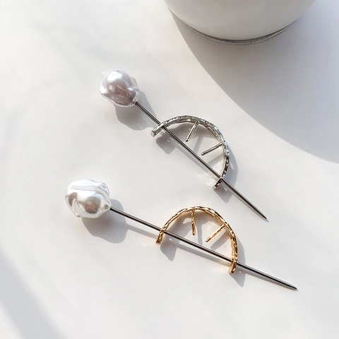 Retro Minimalist Metal Hair Stick With Artificial Pearl Arc Metal Hairpin For Women Daily Elegant Elegant Hair Accessory