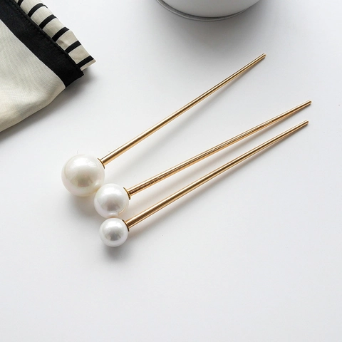 Bastoncino per Capelli in Metallo Retro Semplice Elegante Acconciatura con Perla Artificiale Oro Lega Accessori per Capelli Donna