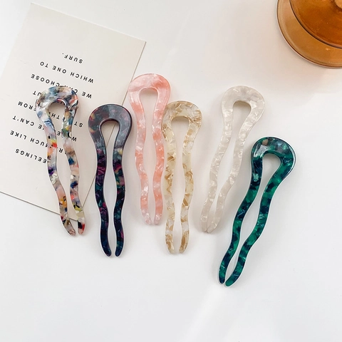 Vintage Acetaat U-Vorm Haarstokje Marmer Schildpad Patroon Haarpeld Voor Vrouwen Elegant Styling Tool Veelzijdig Haaraccessoire