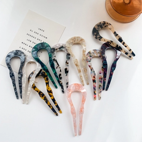 Vintage Acetaat U-Vorm Haarstokje Marmer Schildpad Patroon Haarpeld Voor Vrouwen Elegant Styling Tool Veelzijdig Haaraccessoire