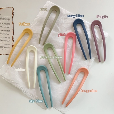 Palillo de Pelo Minimalista en Forma de U de Resina para Mujer Horquilla Mate Herramienta Simple para Peinado Color de Caramelo
