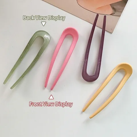 Palillo de Pelo Minimalista en Forma de U de Resina para Mujer Horquilla Mate Herramienta Simple para Peinado Color de Caramelo