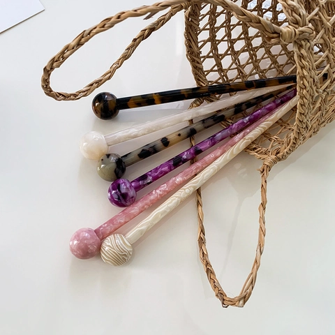 Minimalist Acetate Hair Stick With Ball Head Vintage Marble Pattern Hairpin Hair Accessories For Women Chignon Styling