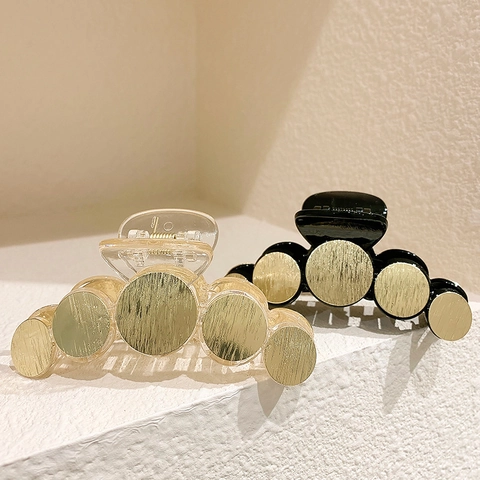 French Style Brushed Metal Hair Claw Minimalist Geometric Banana Clip Vintage Resin Hair Stick For Women Hair Accessories