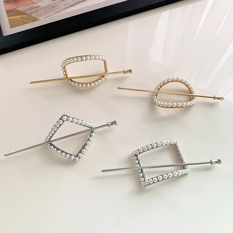 Bastoncino per Capelli Coreano Minimalista con Künstliche Perle Finte e Metallo Geometrico Elegante Accessorio per Acconciature Donna