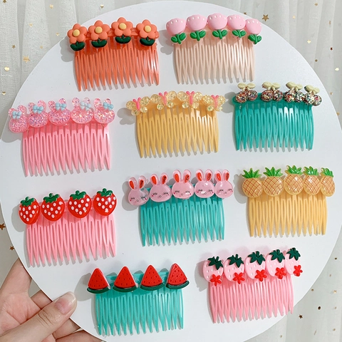 Pettine per Capelli in Plastica per Bambini Cartone Animato Pettine Laterale con Motivo Frutta Fiore in Resina Ragazze