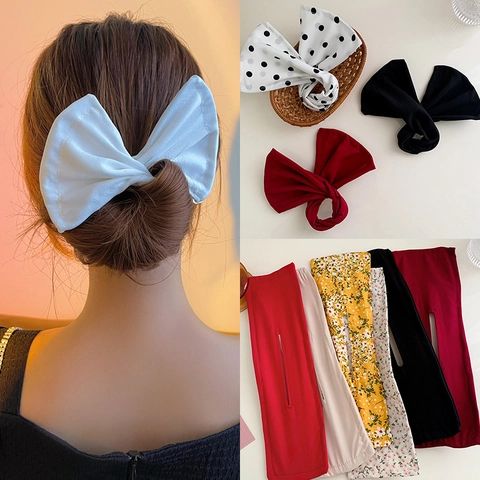 Women Elegant Floral Deft Bun Maker Cloth Bow Lazy Hair Curler Polka Dot Solid Print DIY Hairstyle Tool Hair Accessories