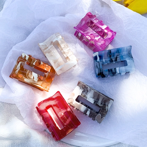Acetat Marmor Textur Geometrisch Hohl Rechteckige Haarklammer Für Damen Kinder Koreanischer Stil Minimalist Haarschmuck