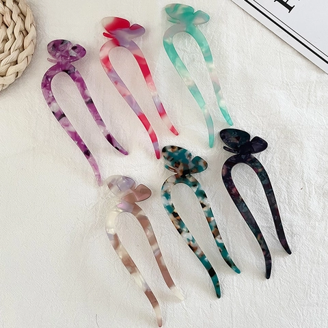 Vintage Acetat Schmetterling Haarnadel U-Förmige Haargabel Marmormuster Haarknoten Clip Für Damen Minimalistischer Haarschmuck