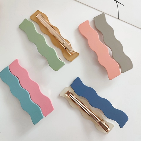 Korean Style Wavy Matte Hair Clips Women Acetate Geometric Hairpins Sweet Morandi Color Lacquered Minimalist Hair Accessories