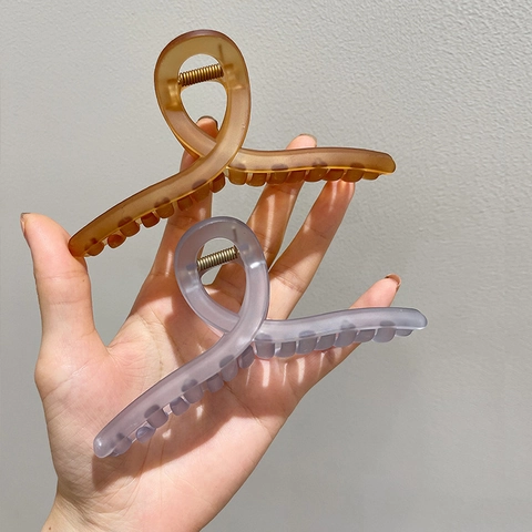 Koreanischer Stil Strukturierte Polycarbonat Große Haarkralle Minimalistisch Geleefarbe Kreuz Hai Clip Für Damen Haarschmuck