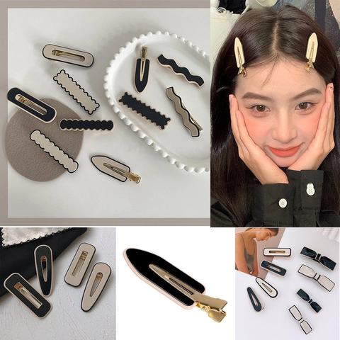 Minimalistisch Zwart Wit Acryl Eendenbekclip Voor Vrouwen Geometrisch Golfpatroon Contrast Kleur Haarspelden Dagelijks Haaraccessoires