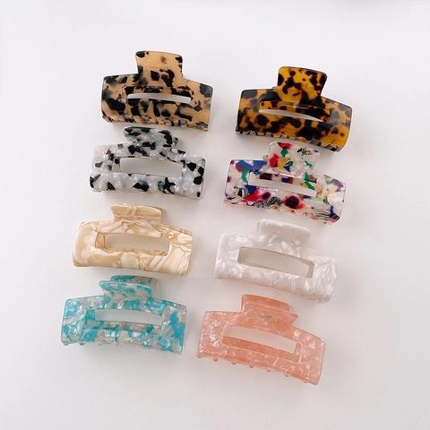 Korean Style Acetate Hollow Rectangle Hair Claw Clip Leopard Marble Tortoiseshell Nonslip Large Hair Jaw Clip For Women