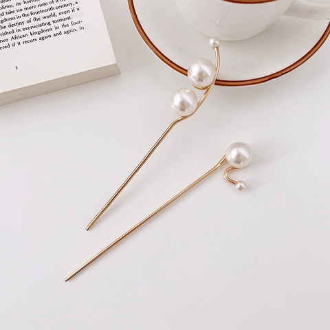 Bastoncino per Capelli in Metallo Stile Coreano Elegante Forcina con Perle Artificiali Oro Argento Forchetta per Capelli Donna