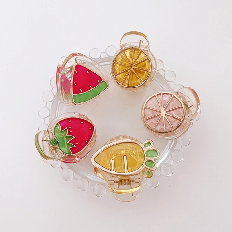 Cute Fruit Vegetable Hair Claws Small Acrylic Hair Clips For Women Girls Strawberry Orange Carrot Sweet Hair Accessories