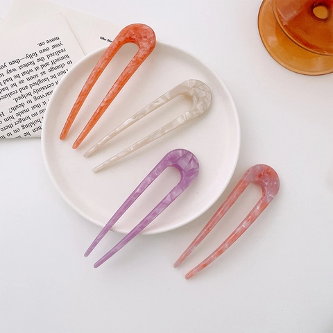 Horquilla de Pelo en Forma de U de Acetato de Celulosa Patrón de Mármol Vintage Carestía Tenedor de Pelo para Mujer Accesorios