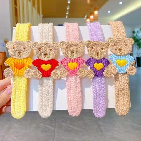 Fascia per Capelli a Maglia con Ricamo a Orsetto per Bambini Adesivo per Frangia per Ragazze Accessori per Capelli