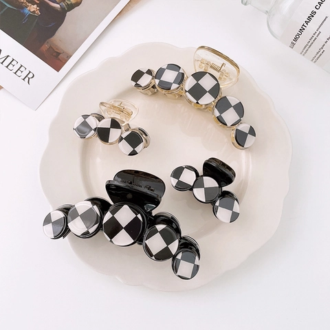Pinza per Capelli in Acetato a Scacchiera per Donna Grande Piccola Modello Geometrico Fermaglio per Capelli Laccato per Accessorio Quotidiano