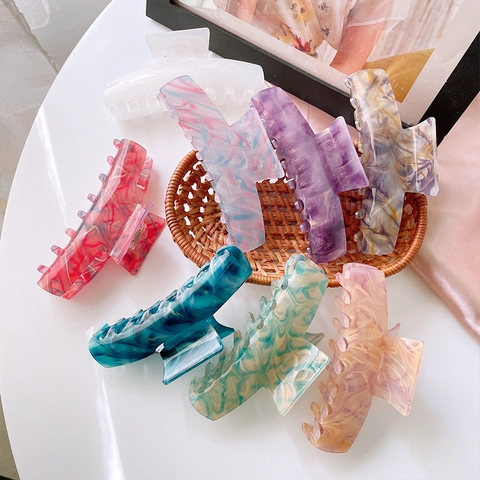 Französischer Stil Große Acetat Haarkralle Elegant Marmormuster Hai Clip Schicke Haaraccessoires Für Damen Tägliches Styling