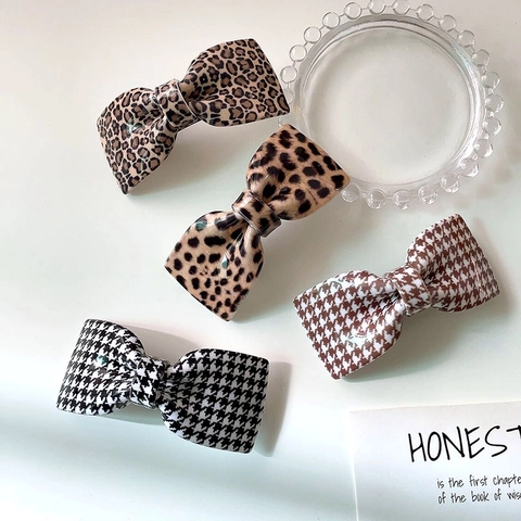Molletta per Capelli a Fiocco Vintage Leopardata e Pied de Poule per Donna Clip a Molla in Acrilico Accessorio per Capelli