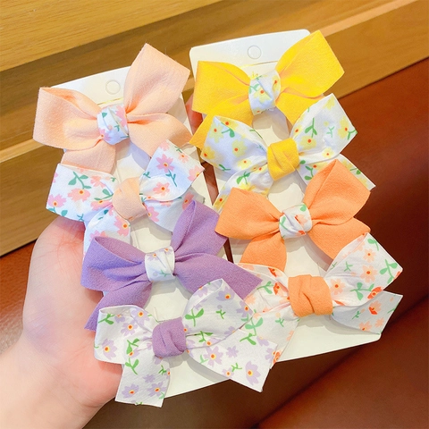 Sweet Fabric Bow Hair Clips For Children Girls Floral Solid Color Duckbill Clips Korean Style Hair Accessories Headwear