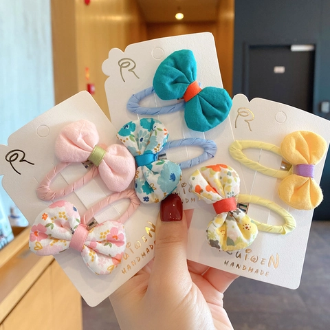 Handmade Fabric Bowknot Hair Clips Girls Cute Floral Solid Snap Clips Vintage Pastoral Style Hair Accessories