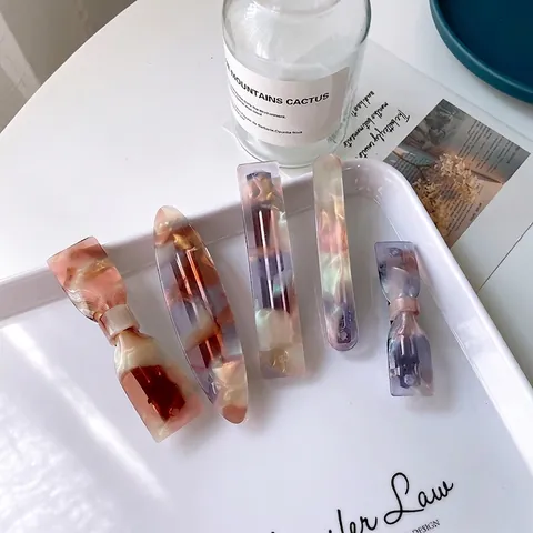 Pinza para el Cabello de Acetato con Lazo Elegante Patrón de Mármol Pasador de Resorte Geométrico Accesorio Coreano Mujer