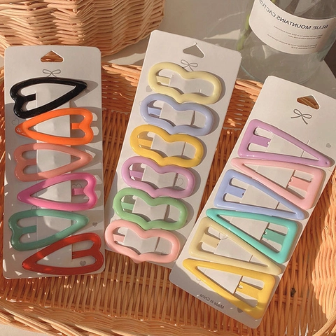 Juego de Pinzas para el Pelo con Forma de Triángulo de Corazón Dulce Colores Macarrón Silicona Aceite de Goteo Clips BB para Niñas