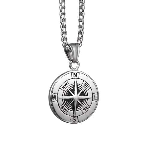 Vintage Roestvrij Stalen Kompas Hanger Halsketting Voor Mannen Vrouwen Hip Hop Punk Achtpuntige Ster Ronde Medaillon Sieraden