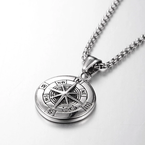 Vintage Roestvrij Stalen Kompas Hanger Halsketting Voor Mannen Vrouwen Hip Hop Punk Achtpuntige Ster Ronde Medaillon Sieraden