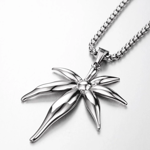 Collana con Pendente a Foglia di Acero in Acciaio al Titanio Hip Hop per Uomo Donna Gioielli Streetwear in Stile Punk Argento