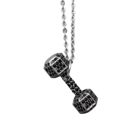 Hip Hop Titanium Steel Dumbbell Pendant Necklace For Men Women Fitness Pave Rhinestone Sporty Gym Jewelry Chain Necklace