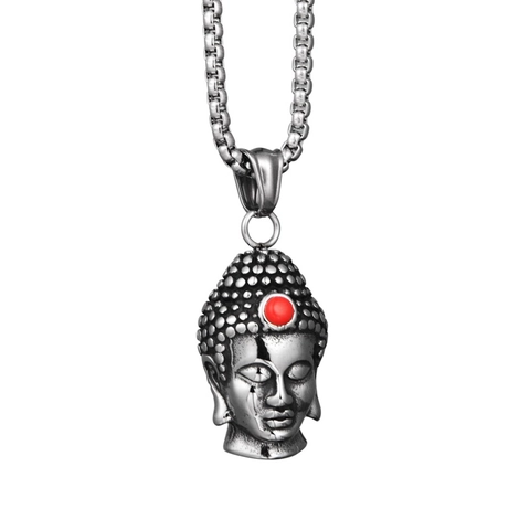 Hip Hop Buddha Head Pendant Titanium Steel Necklace Retro Religious Jewelry For Men Women Rhinestone Box Chain Necklace