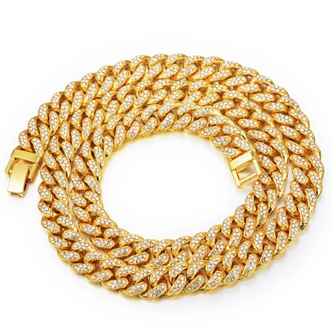 Hip Hop Cuban Link Necklace Bracelet Iced Out Alloy Rhinestone Pavé Thick Chain For Men Women Streetwear Party Fashion Jewelry