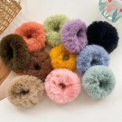 Faux Fur Plush Scrunchies Elastic Hair Bands For Women Girls Soft Fuzzy Ponytail Holder Autumn Winter Hair Accessories