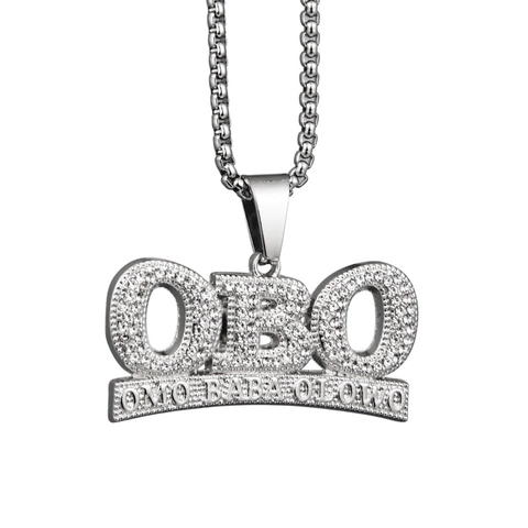 Hiphop Iced Out OBO Letter Pendant Necklace Silver Color Alloy Rhinestone Pave Box Chain Personalized Rock Jewelry For Men Women