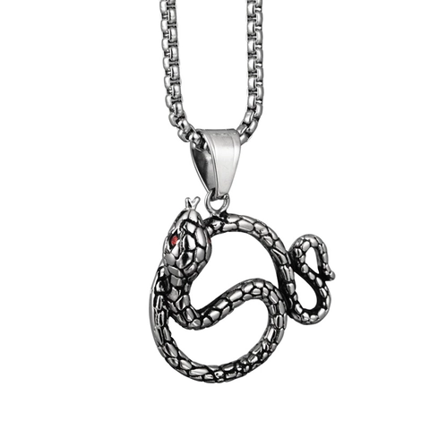 Vintage Roestvrij Staal Opgerolde Slang Hanger Halsketting Met Rode Zirkonia Ogen Hip Hop Gothic Punk Sieraden Voor Heren Dames