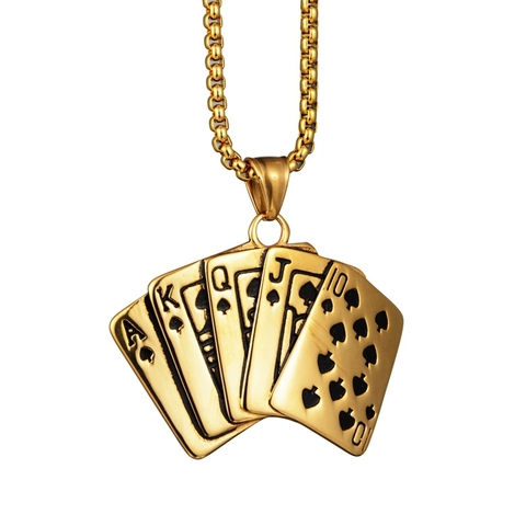 Hip Hop Titanium Steel Poker Card Royal Flush Pendant Necklace Spade Ace King Queen Jack Ten Streetwear Jewelry For Unisex