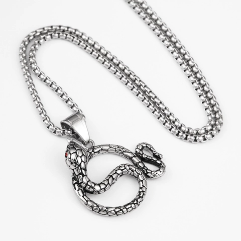 Vintage Roestvrij Staal Opgerolde Slang Hanger Halsketting Met Rode Zirkonia Ogen Hip Hop Gothic Punk Sieraden Voor Heren Dames